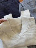 Vintage Apricot V-Necked Simple Sweater Women's Autumn And Winter Senior Sense Thin Inside The Bottom Knitting Top