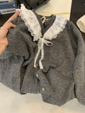 Doll-Led Sweater Girl Spring And Autumn Languid Sweet Lace V-Neck Knitted Shirt Coat Gentle Top