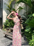 French Sexy Pink Crumped Dress Women Summer Bagg Hip Skirt Seaside Temperament Dress