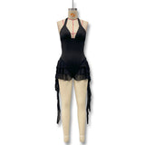 2025 Summer New Sexy Hot Girl With V-Neck Hanging Back Wood Ear With Ribbon