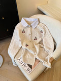 Special Counter Withdraws The Standard-Cut Fake Two-Piece Shirt-Collar Sweater Coat Women's Autumn And Winter New College Soft-Creating Knitted Open Shirt