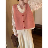 Soft Glutinous Sweet Love Buckle U Collar Knitted Vest Cardigan Women Loose Short Small Spring And Autumn Winter Folding Vest