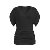 Lazy Wind Loose Thin V-Neck Short-Sleeved T-Shirt Girl 2025 New Bat Sleeves With Fashion Temperament