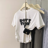 Positive Shoulder Cotton Short-Sleeved T-Shirt Girl 2025 New Summer Letter Folding Body Chic Small Short Top