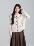 Apricot Doll Collar Sweet Linge Knitted Sweater 2026 Autumn And Winter Loose Lazy Coat Top