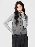 Grey Half-Neck Knitted Horse Clip Cardigan Sweater Women's Autumn And Winter Two Wearing Thick And Stacked Vest Shoulder Loose Top