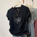 Pure Cotton Gray Shoulder Short-Sleeved T-Shirt Women's Summer 2025 New Small Slim Slimming Blouse