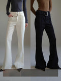 Slept Long-Legged Luxury Show Three-Dimensional Texture Apparent Thin Wide Belt Open Fork Micro-Horn Trousers Belt