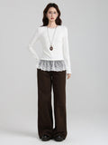 White Hair Thick Hem Lace Long-Sleeved Bottom Shirt Women 2026 Autumn And Winter Folding Thin T-Shirts