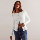 Fashion Hot New Long-Sleeved Round Neck Collar Button Ribs 2025 Women's Autumn And Winter Warm Design Feel Cardigan