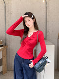 Pure Lustful Wind Shoulder Folded Long-Sleeved T-Shirt 2026 Early Autumn New Beauty Dew Shoulder Coat