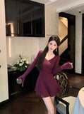 French Temperament V-Neck Long-Sleeved Knitted Dress Women Autumn Gentle Figure Inside The Bottom Skirt A Skirt Skirt Short Skirt