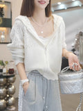 Heavy Industry Hollow Hooded Knitted Cardigan Women In The Spring Of 2025 New Temperament Casual Sun Protection Coat Top
