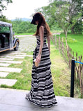 Premium Two-Striped Strapped Sleeveless Vest Dress Black And White Long Dress Dress Women's New Summer Dress