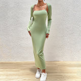 Dili Women's Clothing 2025 Autumn And Winter Temperament Elegant Solid Color Sling Dress Long-Sleeved Top