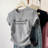 Short Gray Short-Sleeved T-Shirt Women's 2025 Summer New Fashion Gas Explosion Clothes To Repair Cotton Top