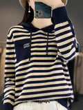 Autumn And Winter Striped Hooded Bottom Knitted Women's Coat Sweater Loose Fashion Hoodie Jersey