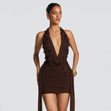Spring And Summer New Women's Personalized Water Drop Decoration Sexy Deep V-Neck Hanging Neck And Hip Dress