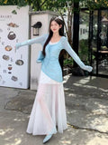 Pure Wind To Close The Waist Thin Sweet Net Yarn Shredded Flowers Hanging Dress Hooded Folded Two Sets Of Women Summer