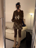 Maillard Curry Rhyme Lingo Collar Sweater Woman Lazy Outside Wearing Early Autumn And Winter Loose Chic Knit Shirt Top