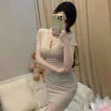 Small V-Neck Pure Desire Tight-Buff Dress Women 2025 Summer New Short-Sleeved Sexy Hot Girl Body Short Dress