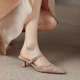 Net Yarn Tips Single Shoes 2025 Summer New French Temperament Low-Heeled Slippers With Skirt One-Legged Fine And Slippers