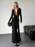 New Fashion Sexy V Long Sleeves With Solid Color Bags Of Winding Dresses In Fall 2025