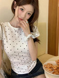 Gray High-End Feeling Shoulder Short Sleeve T-Shirt Girl Summer Hottie Slim Short Cotton Bo Chic Top