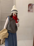Round Collar Short Korean Gentle Knitted Vest Women 2025 Autumn Design Bump Color Stacked Inside Sweater Vest
