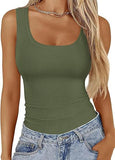 2025 Women's Collar Ribs T-Shirt Without Sleeveless Elastic Repair Basic Vest Women's Top Hottie
