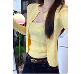 Korean Chic Chic Wears Knitted Slings Two Sets Of Women's Early Autumn Purple Slim Slim Thin Blouse