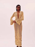 Knitted Long Dress 2025 Spring And Autumn New V-Neck Fashion Style Dress
