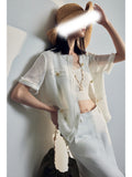 Summer Thin Cardigan Cotton Nylon Blending Cool Sleeve Blouse Cut Side T-Shirt