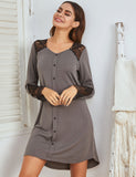 Autumn And Winter Lady Long Sleeves Lace Splicing Fake Door Fumice Home Clothes Pyjamas Woman