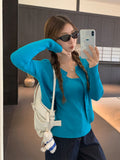 Korean Solid-Colored Pit Half-Necked Long-Sleeved Knitted Cardigan 2026 Autumn New Dress Jacket Top Woman