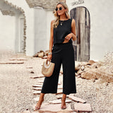 Dili Solid Color Fashion Two Sets Of Women 2025 Summer Temperament Sleeveless Top Nine Trousers