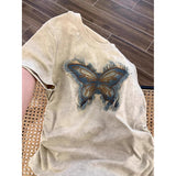 T-Singed Cotton Butterfly Shoulder Short-Sleeved T-Shirt Design For Women's Summer Design To Collect Waist Slimming Short Ins Niche Top