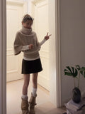 Gentle Style French Temperament High-Neck Short-Sleeved Sweater Autumn New Folded Loose Thin Chic Tops Up Jacket