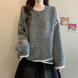 Loose Lazy Gray Sweater Women's Autumn/Winter 2025 New Large-Size Fat Mm High Irregular Knitted Shirt Top