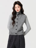 Grey Half-Neck Knitted Horse Clip Cardigan Sweater Women's Autumn And Winter Two Wearing Thick And Stacked Vest Shoulder Loose Top