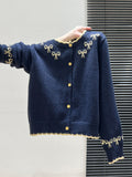 Tibetan Blue Bow Knitted Cardigan Thick Sweater Coat Woman In Autumn And Winter 2025 Loose Lazy Wind Top