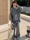 Grey Fake Two-Piece Jacket Suit Women's Hooded 2026 Spring And Autumn New Lazy Slackness Casual Trousers Two Sets