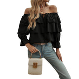 Dili 2025 Autumn And Winter Women's Temperament Loose Folded Shoulder Lantern Sleeve Top