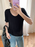 Korean U-Necked Collar Collar Collared Shoulder Short-Sleeved T-Shirt 2026 Summer New Loose Thin Lazy Chic Top