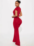 Summer Sexy Hot Babes Low-Breasted V-Neck Short-Sleeved T-Shirt Blouse Hardware Clad Hip Trouser Suit Woman