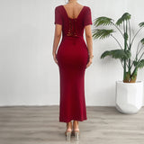 Dili Women's Dress 2025 Spring And Summer Solid Color Repair Short-Sleeved Dress