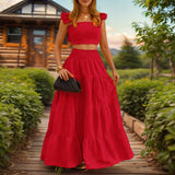 2025 Summer New Temperament Sexy Solid Color Sling Belt Large Two Sets Of Suit Dress