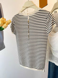 Positive Shoulder Milk Blue Ice Silk Knitted Short-Sleeved T-Shirt Woman 2025 Summer New Design Thin Hollow Top