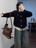 Korean Fake Two College Style Shirt Collar Sweater Women's Coat Spring And Autumn Polo Collar Lazi High Sense Knitted Open Shirt