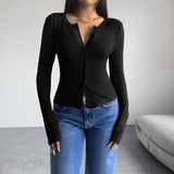 Dili 2025 Autumn/Winter Top Women's Y2K Solid Color Repair Cardigan Button Long-Sleeved T-Shirt